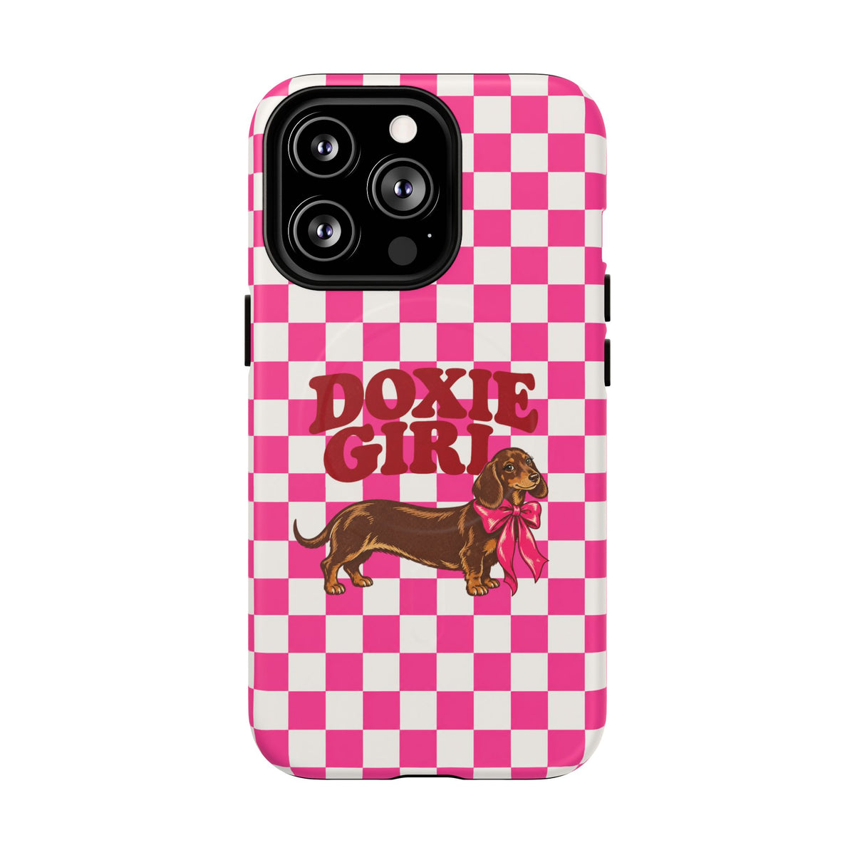 Doxie Girl Pink Checkered Phone Case