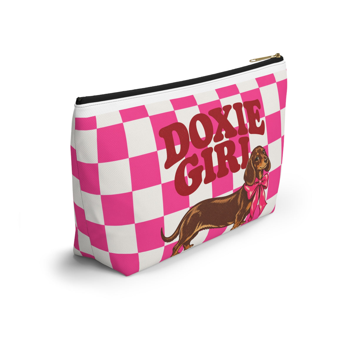 Doxie Girl Pink Checkerboard Makeup Bag