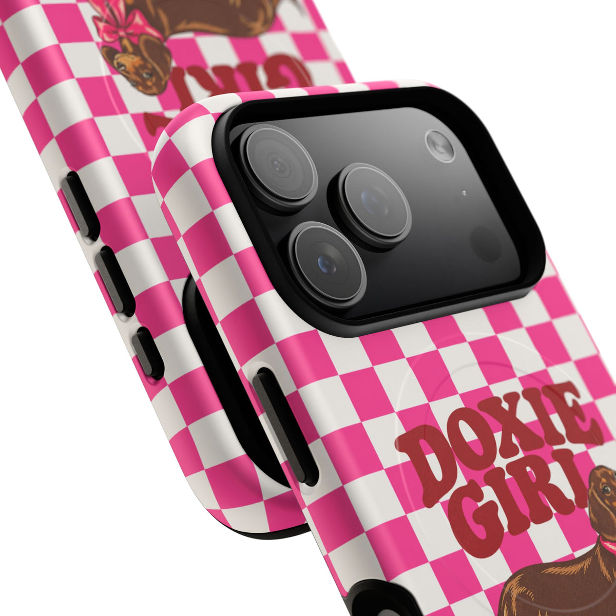 Doxie Girl Pink Checkered Phone Case
