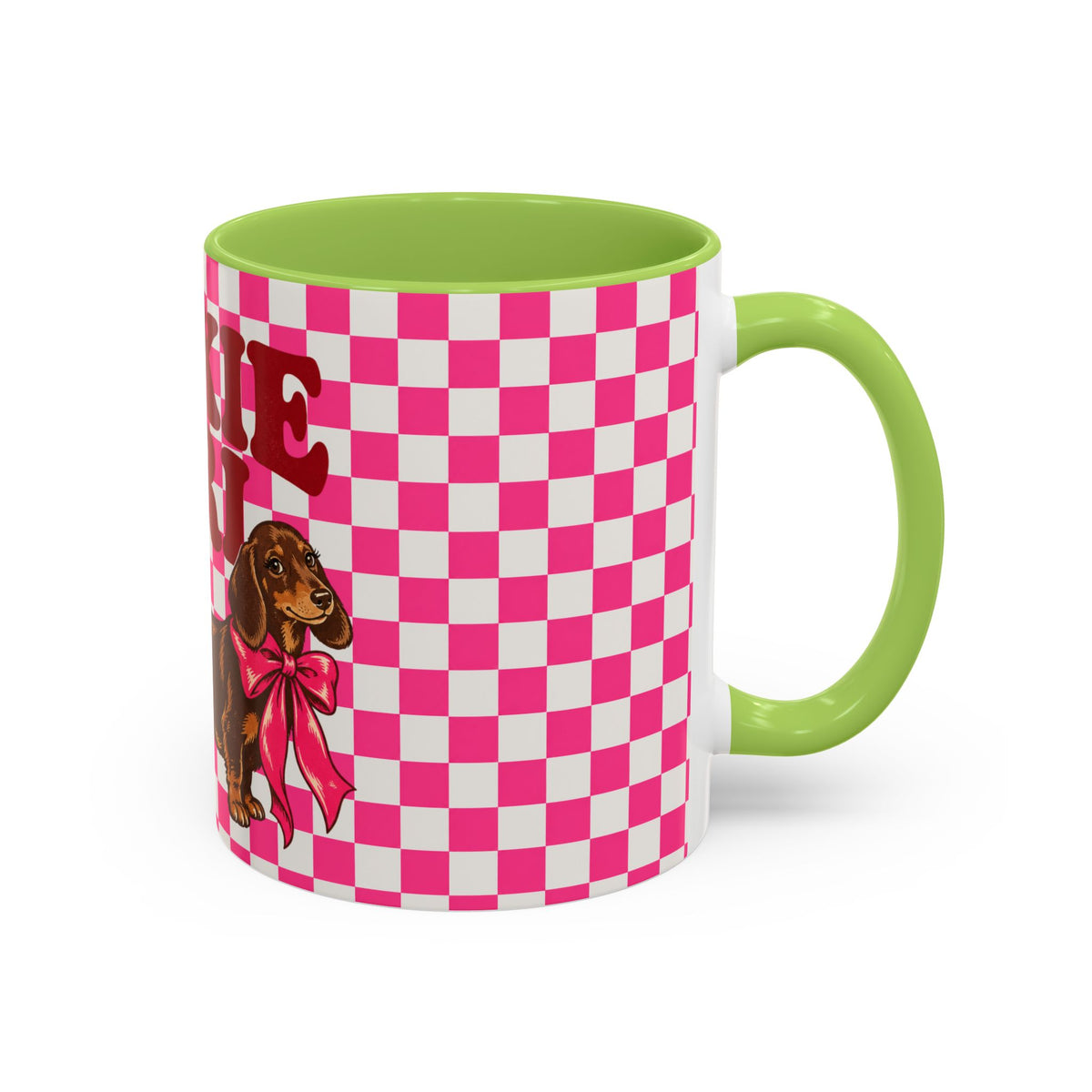 Doxie Girl Pink Checkerboard Mug  Pink Checkerboard Dachshund Accent Mug
