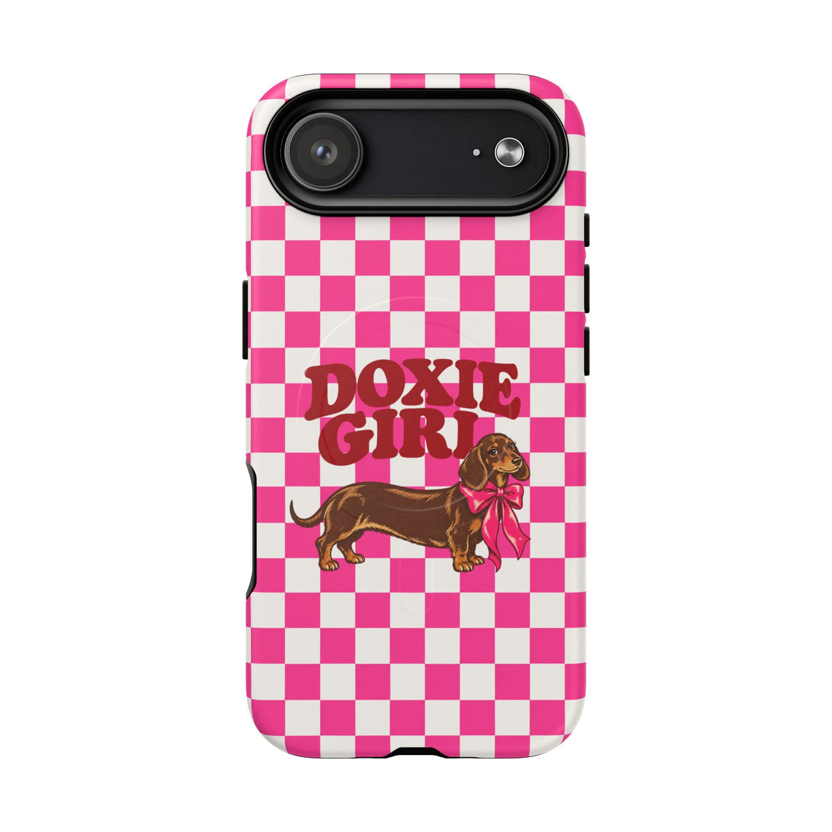 Doxie Girl Pink Checkered Phone Case