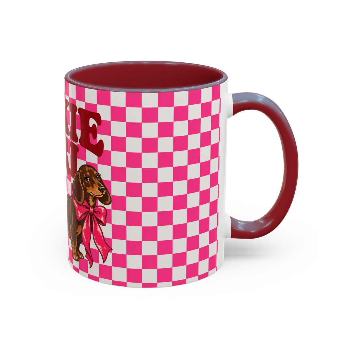 Doxie Girl Pink Checkerboard Mug  Pink Checkerboard Dachshund Accent Mug