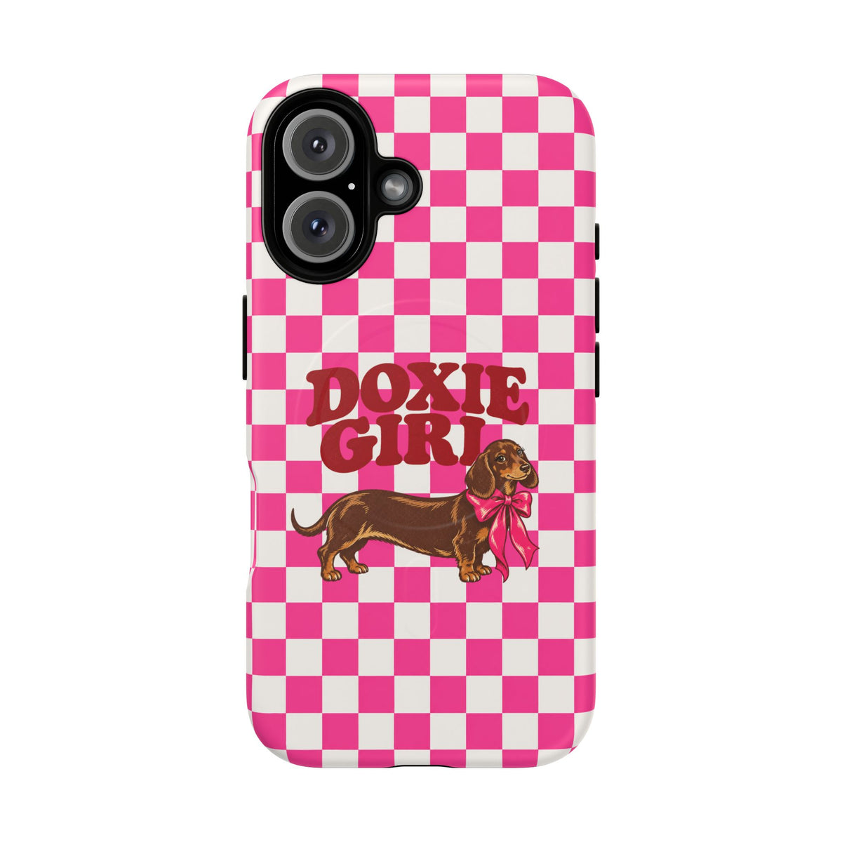 Doxie Girl Pink Checkered Phone Case
