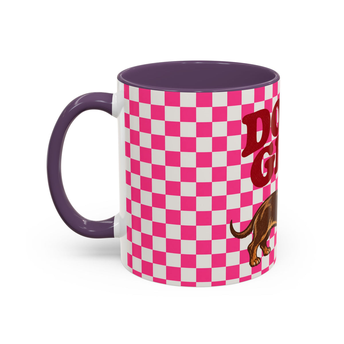 Doxie Girl Pink Checkerboard Mug  Pink Checkerboard Dachshund Accent Mug