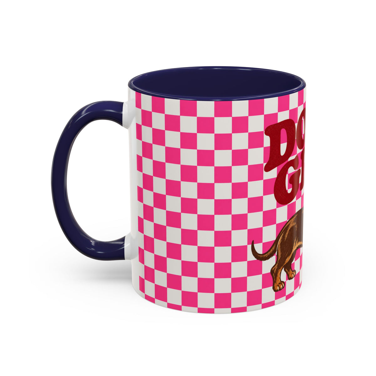 Doxie Girl Pink Checkerboard Mug  Pink Checkerboard Dachshund Accent Mug