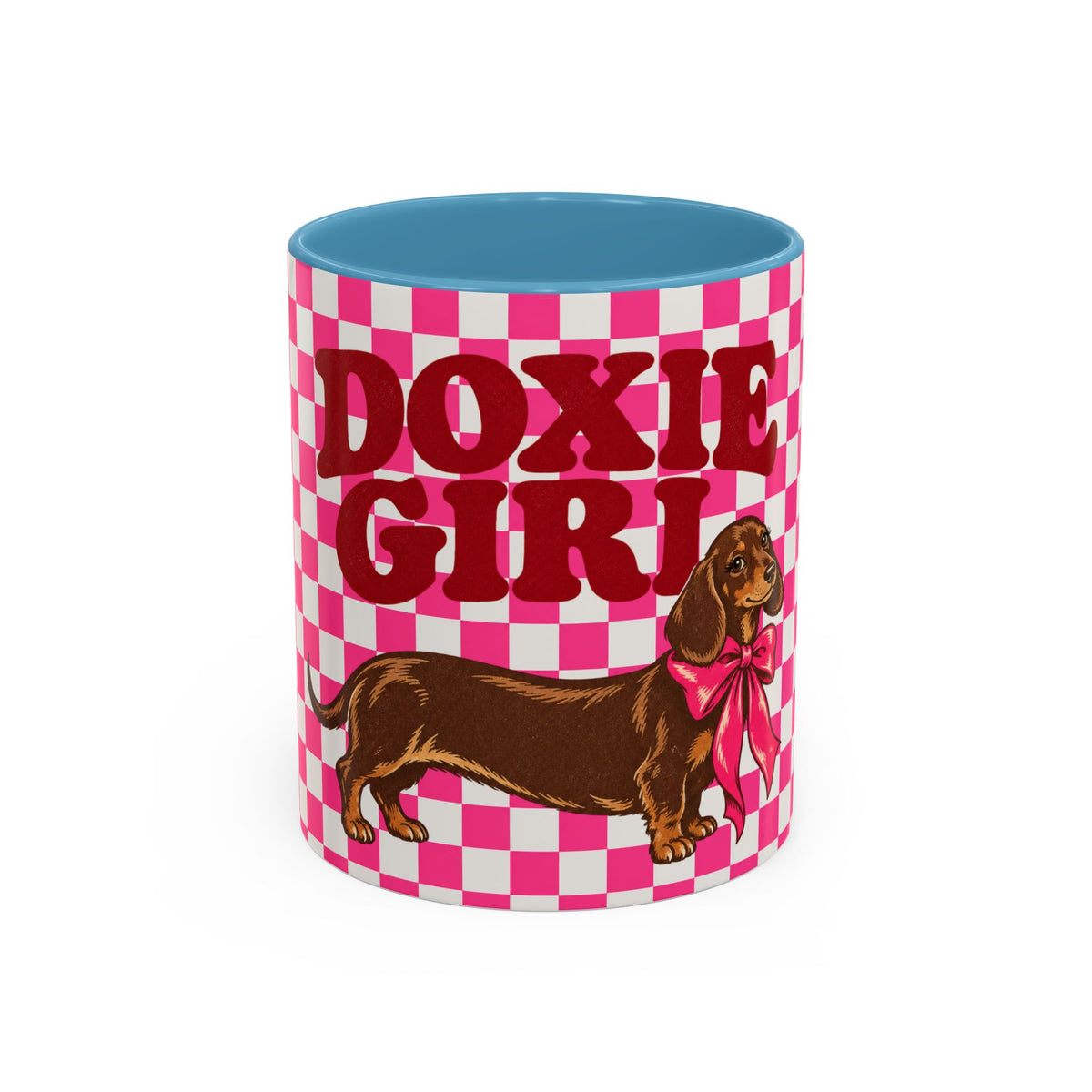 Doxie Girl Pink Checkerboard Mug  Pink Checkerboard Dachshund Accent Mug