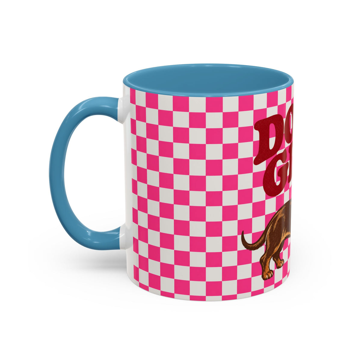 Doxie Girl Pink Checkerboard Mug  Pink Checkerboard Dachshund Accent Mug