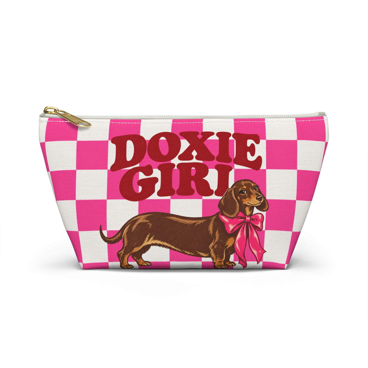 Doxie Girl Pink Checkerboard Makeup Bag