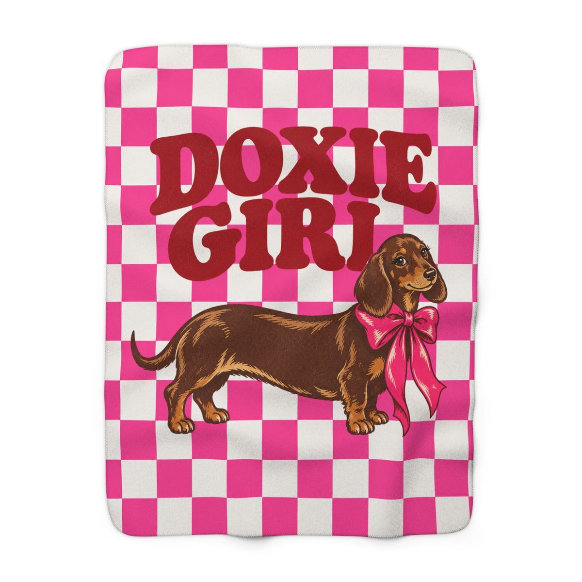 Doxie Girl Pink Checkerboard Sherpa Blanket