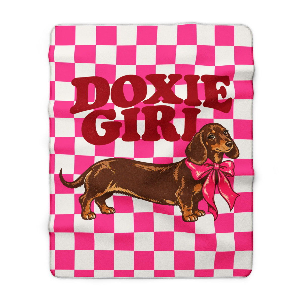 Doxie Girl Pink Checkerboard Sherpa Blanket