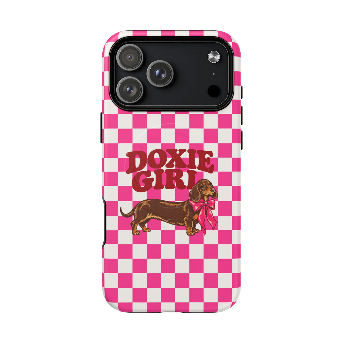 Doxie Girl Pink Checkered Phone Case