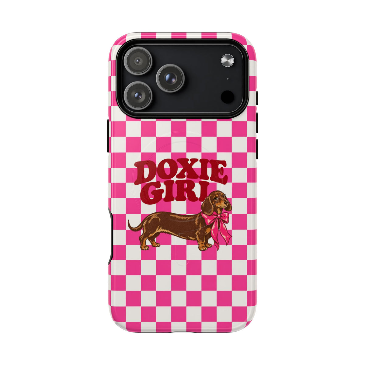 Doxie Girl Pink Checkered Phone Case