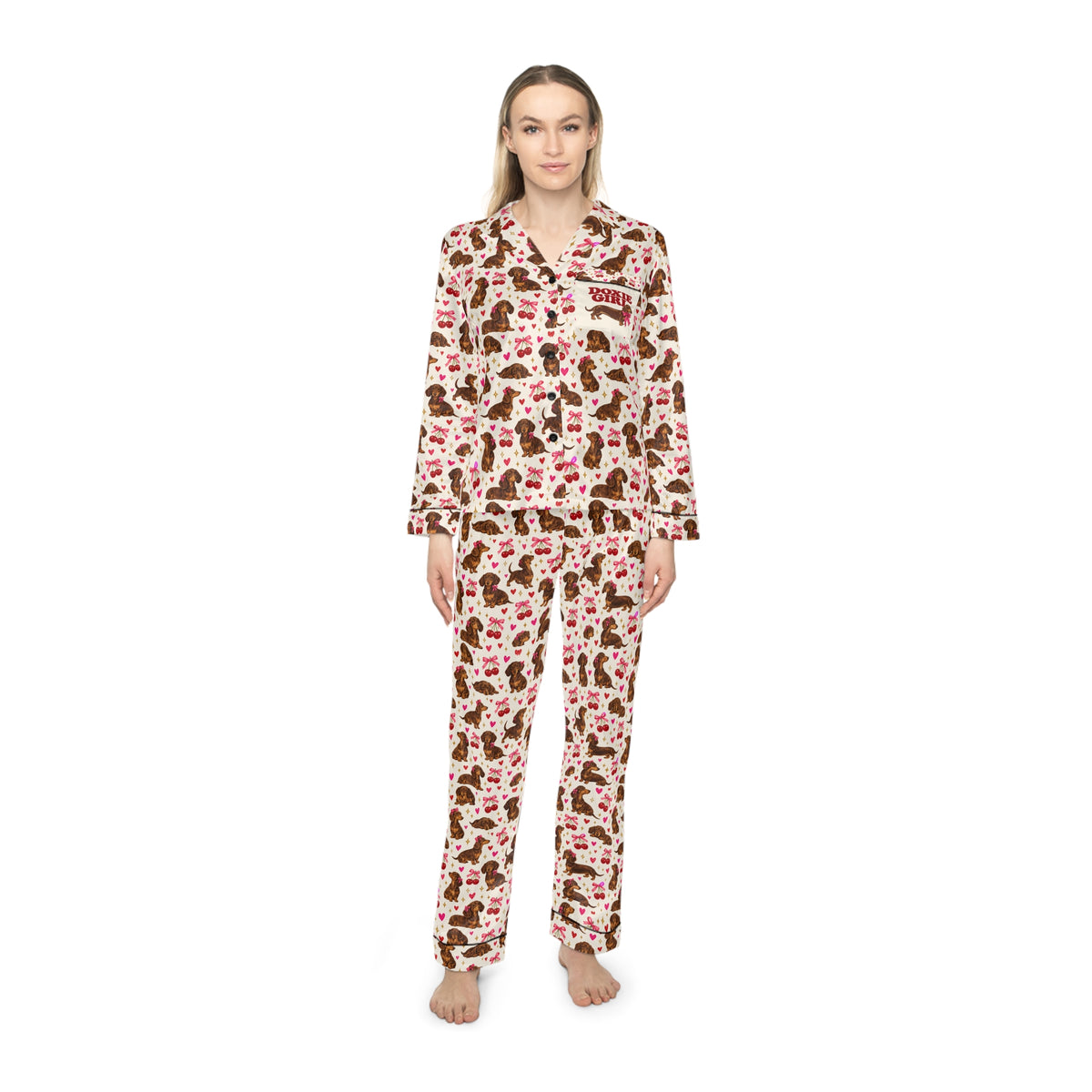 Satin Women’s Pajama Set — Pink Chocolate Cookie Pattern