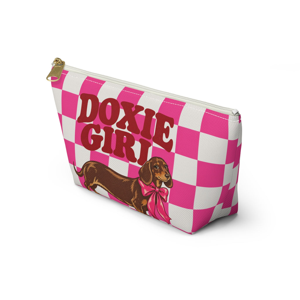 Doxie Girl Pink Checkerboard Makeup Bag
