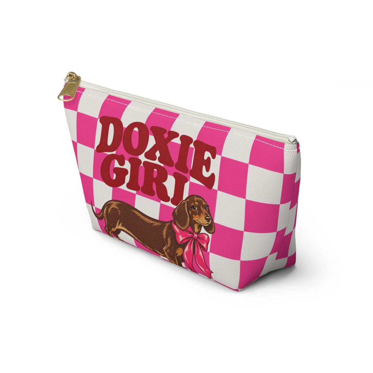 Doxie Girl Pink Checkerboard Makeup Bag