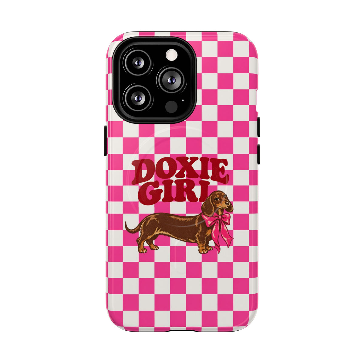 Doxie Girl Pink Checkered Phone Case