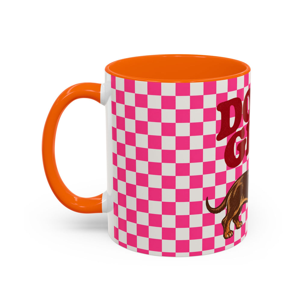 Doxie Girl Pink Checkerboard Mug  Pink Checkerboard Dachshund Accent Mug