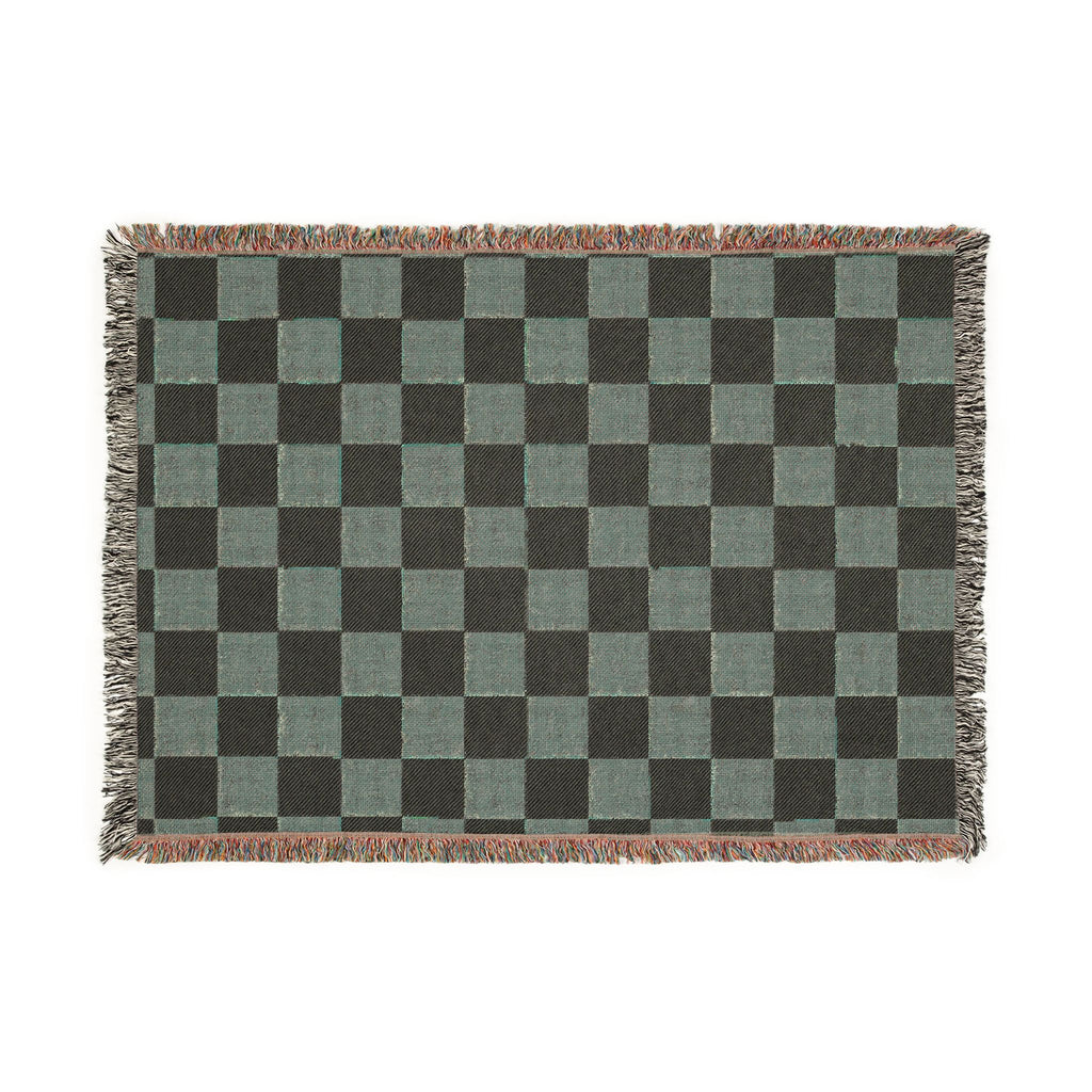 Checkerboard Woven Blanket – Cozy Fringe Throw in Muted Pastel or Teal