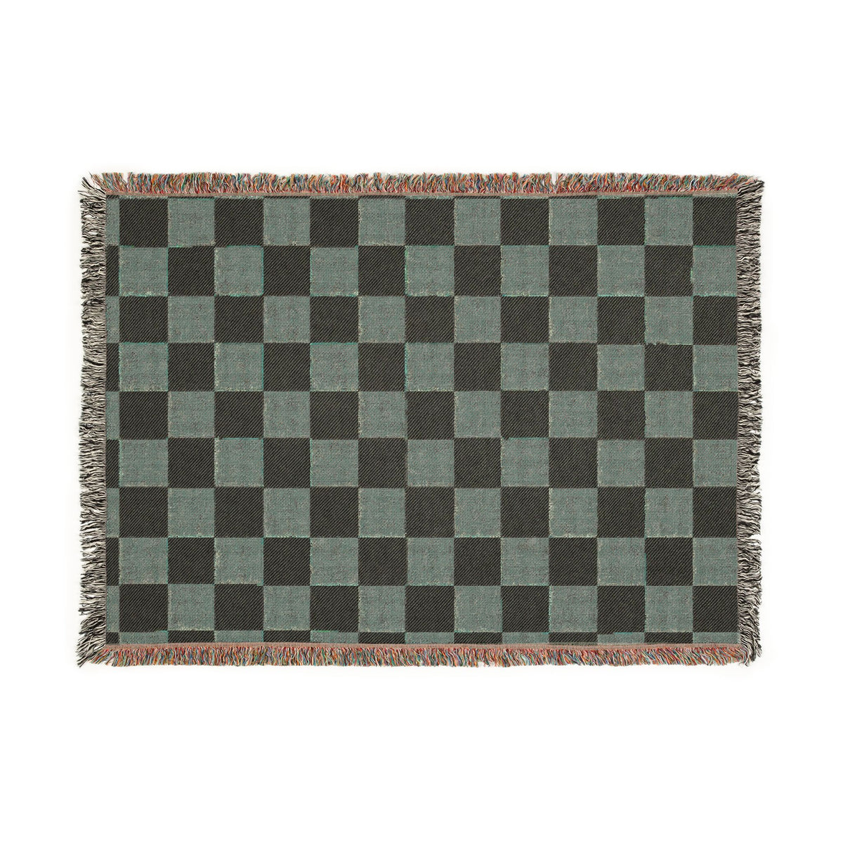Checkerboard Woven Blanket – Cozy Fringe Throw in Muted Pastel or Teal