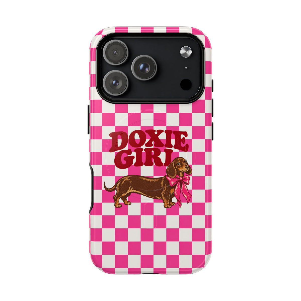 Doxie Girl Pink Checkered Phone Case