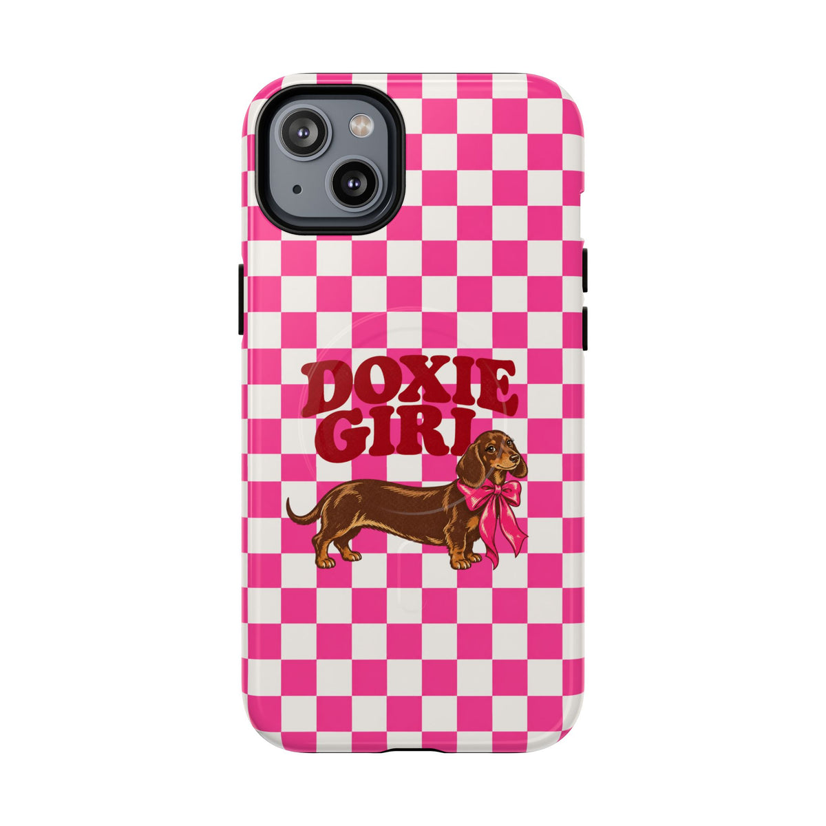 Doxie Girl Pink Checkered Phone Case