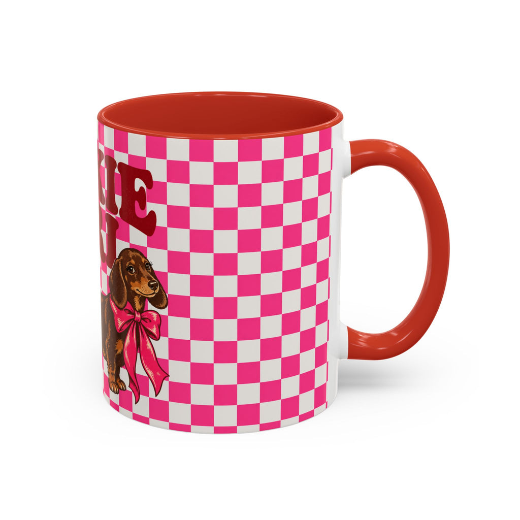 Doxie Girl Pink Checkerboard Mug  Pink Checkerboard Dachshund Accent Mug