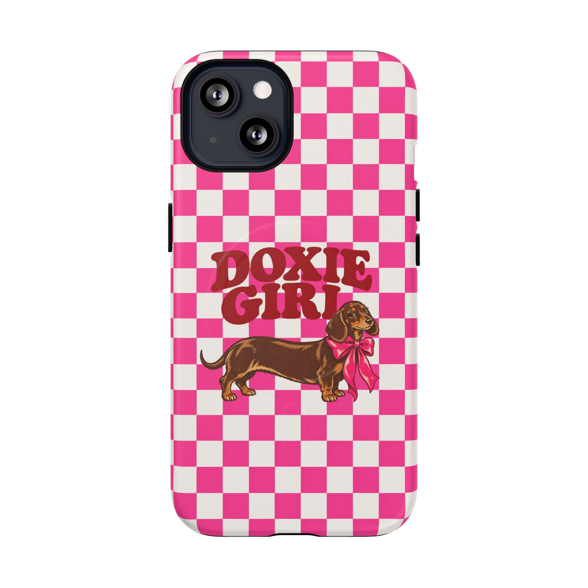 Doxie Girl Pink Checkered Phone Case