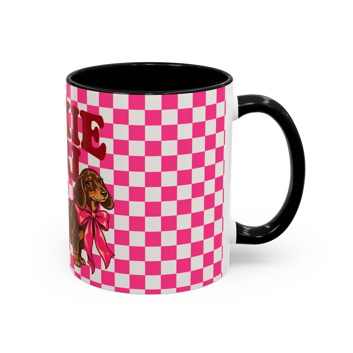 Doxie Girl Pink Checkerboard Mug  Pink Checkerboard Dachshund Accent Mug
