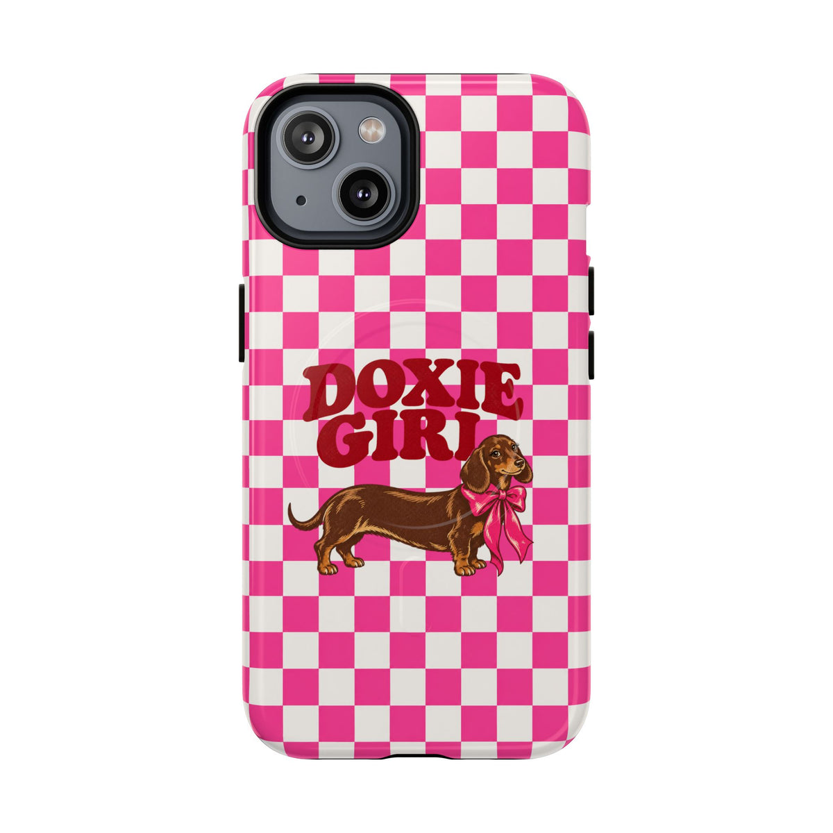 Doxie Girl Pink Checkered Phone Case