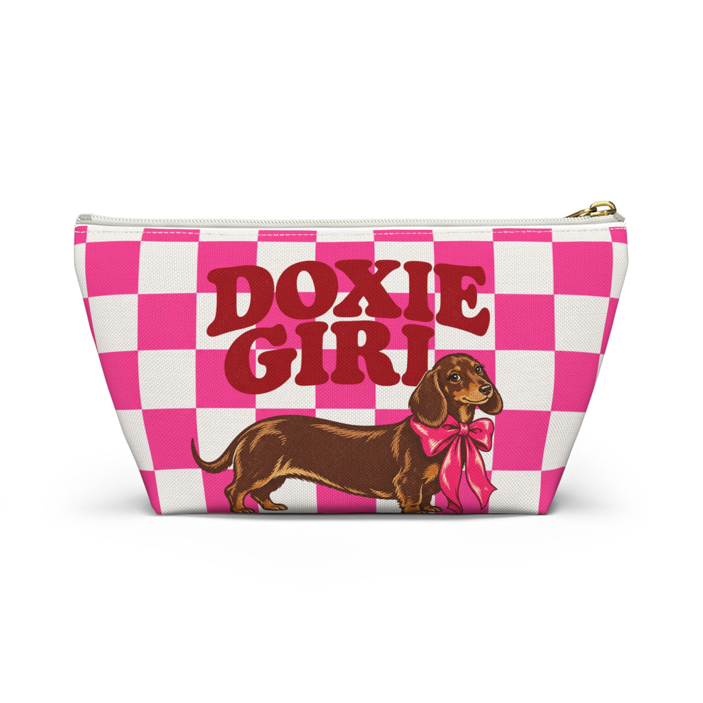 Doxie Girl Pink Checkerboard Makeup Bag