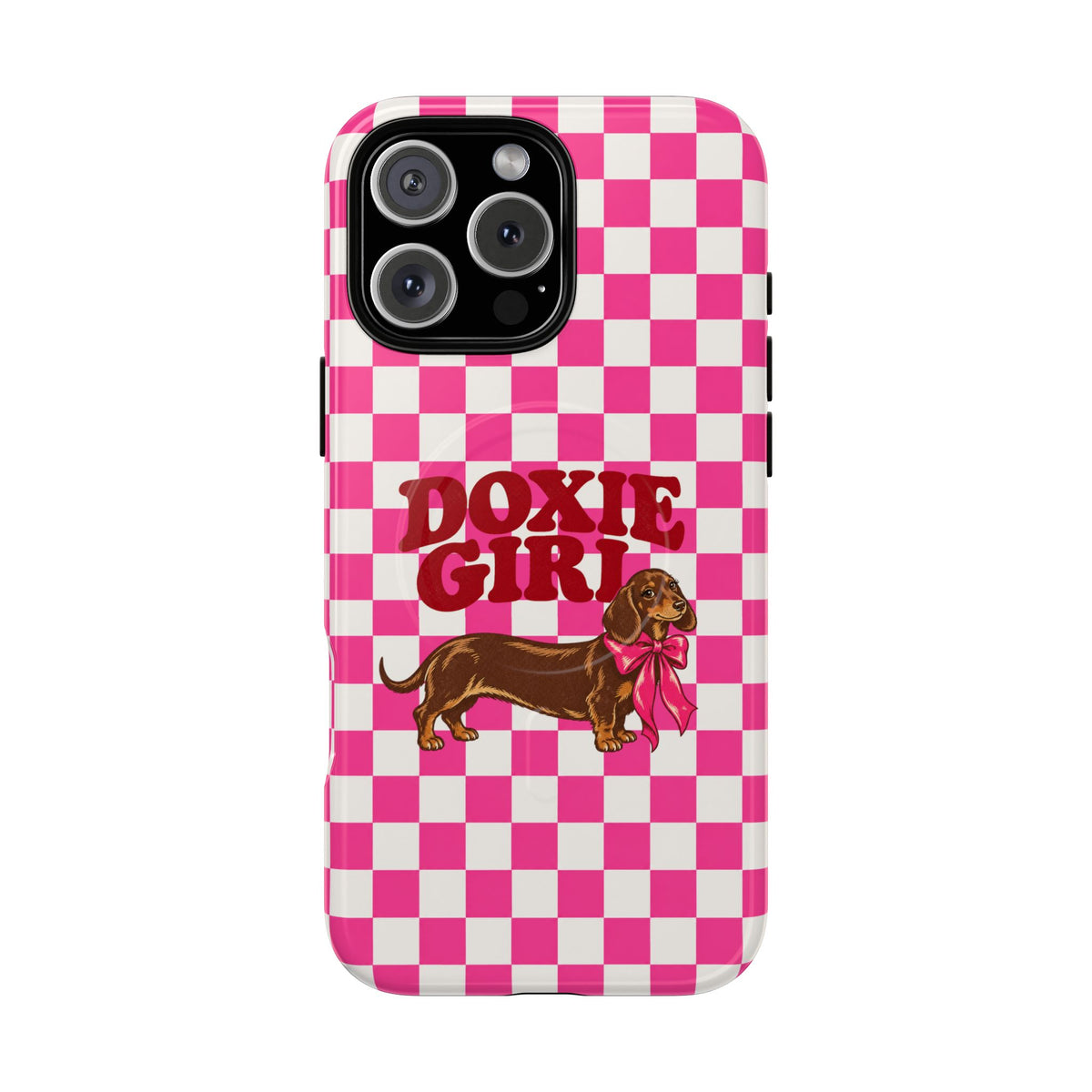Doxie Girl Pink Checkered Phone Case