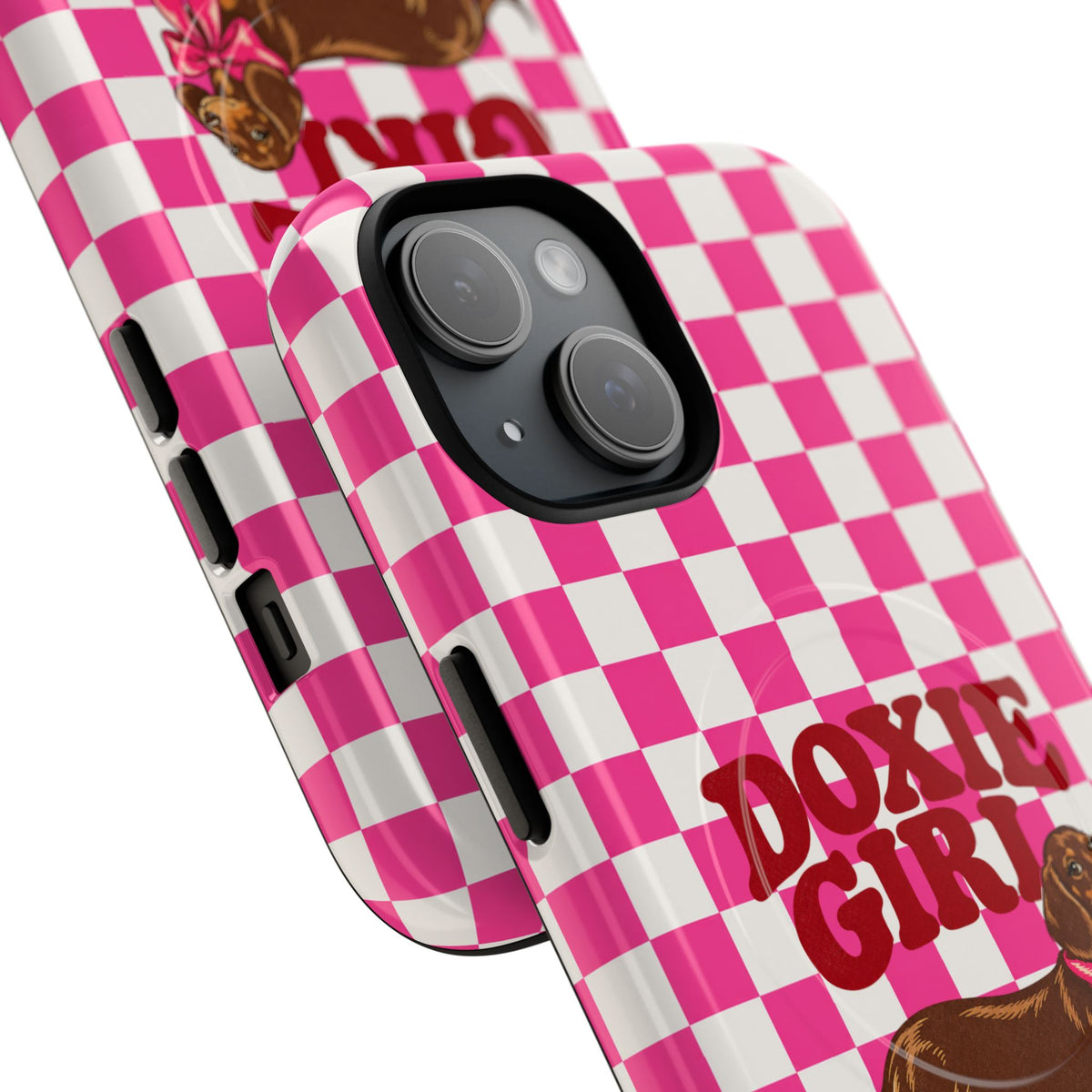 Doxie Girl Pink Checkered Phone Case