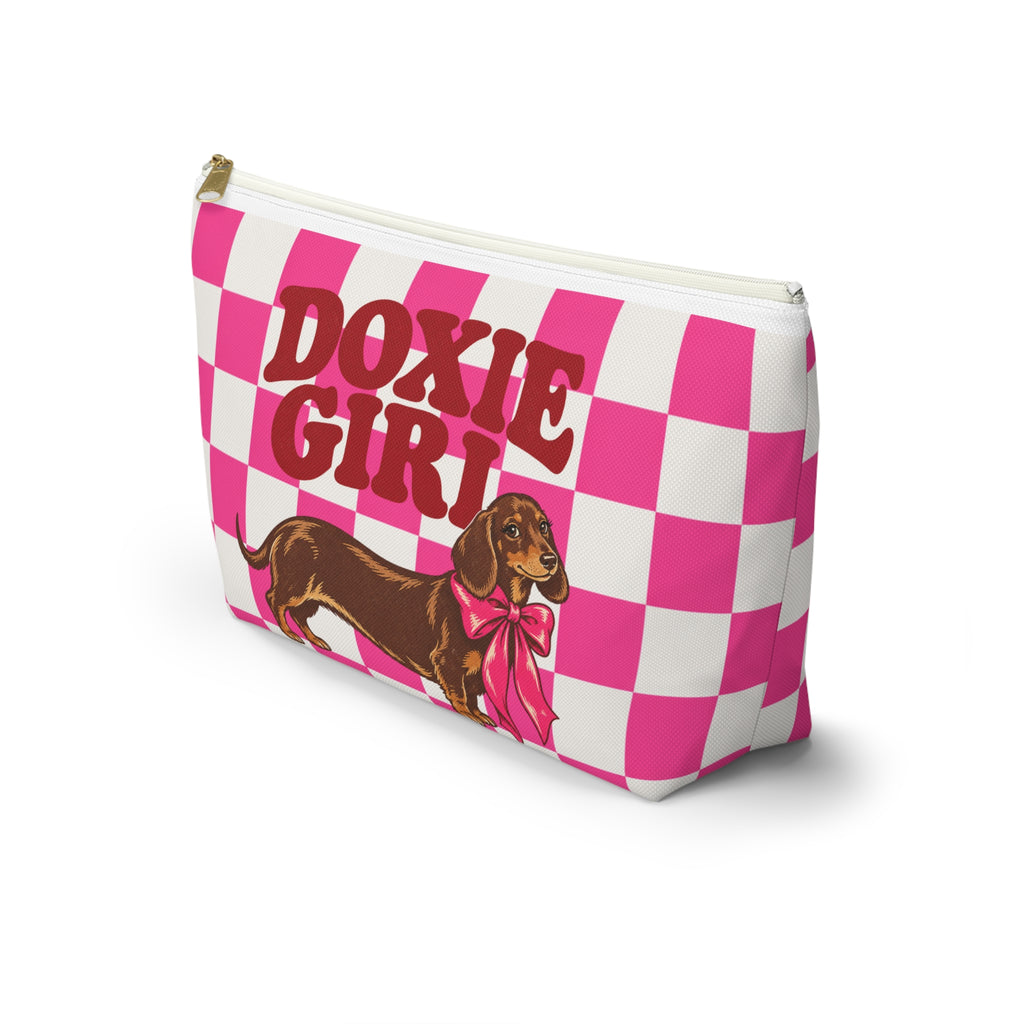 Doxie Girl Pink Checkerboard Makeup Bag