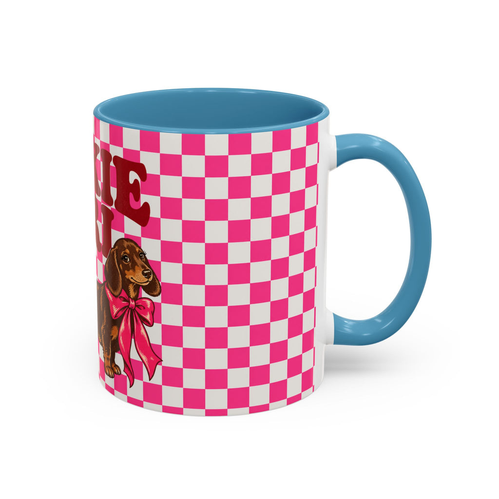 Doxie Girl Pink Checkerboard Mug  Pink Checkerboard Dachshund Accent Mug