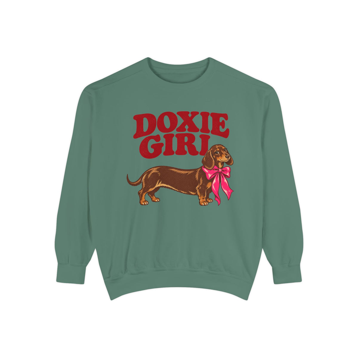 Doxie Girl Sweatshirt — Retro Dachshund Graphic Cozy Pullover