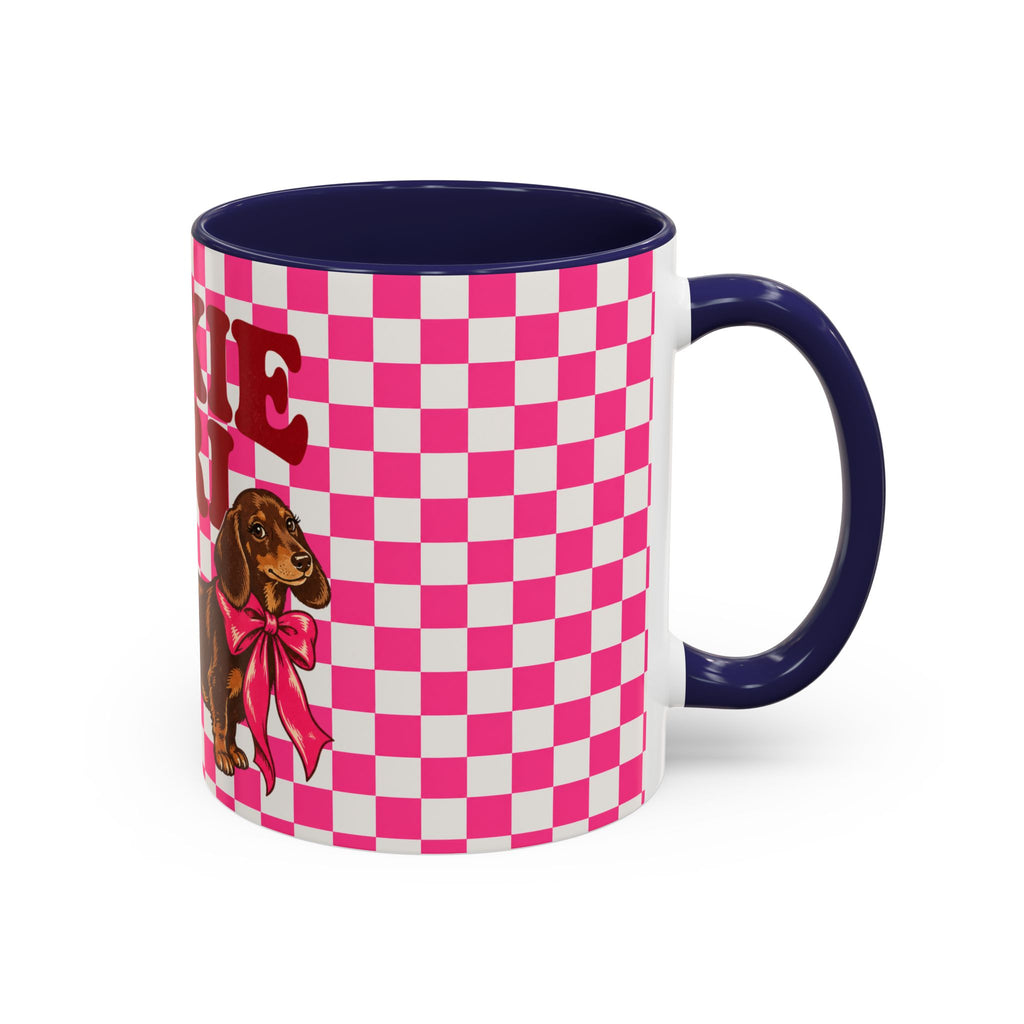 Doxie Girl Pink Checkerboard Mug  Pink Checkerboard Dachshund Accent Mug