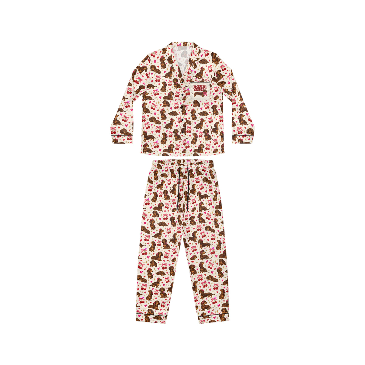 Satin Women’s Pajama Set — Pink Chocolate Cookie Pattern