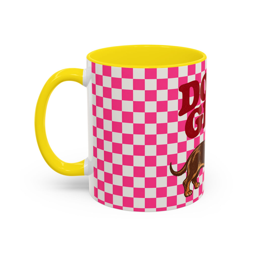 Doxie Girl Pink Checkerboard Mug  Pink Checkerboard Dachshund Accent Mug