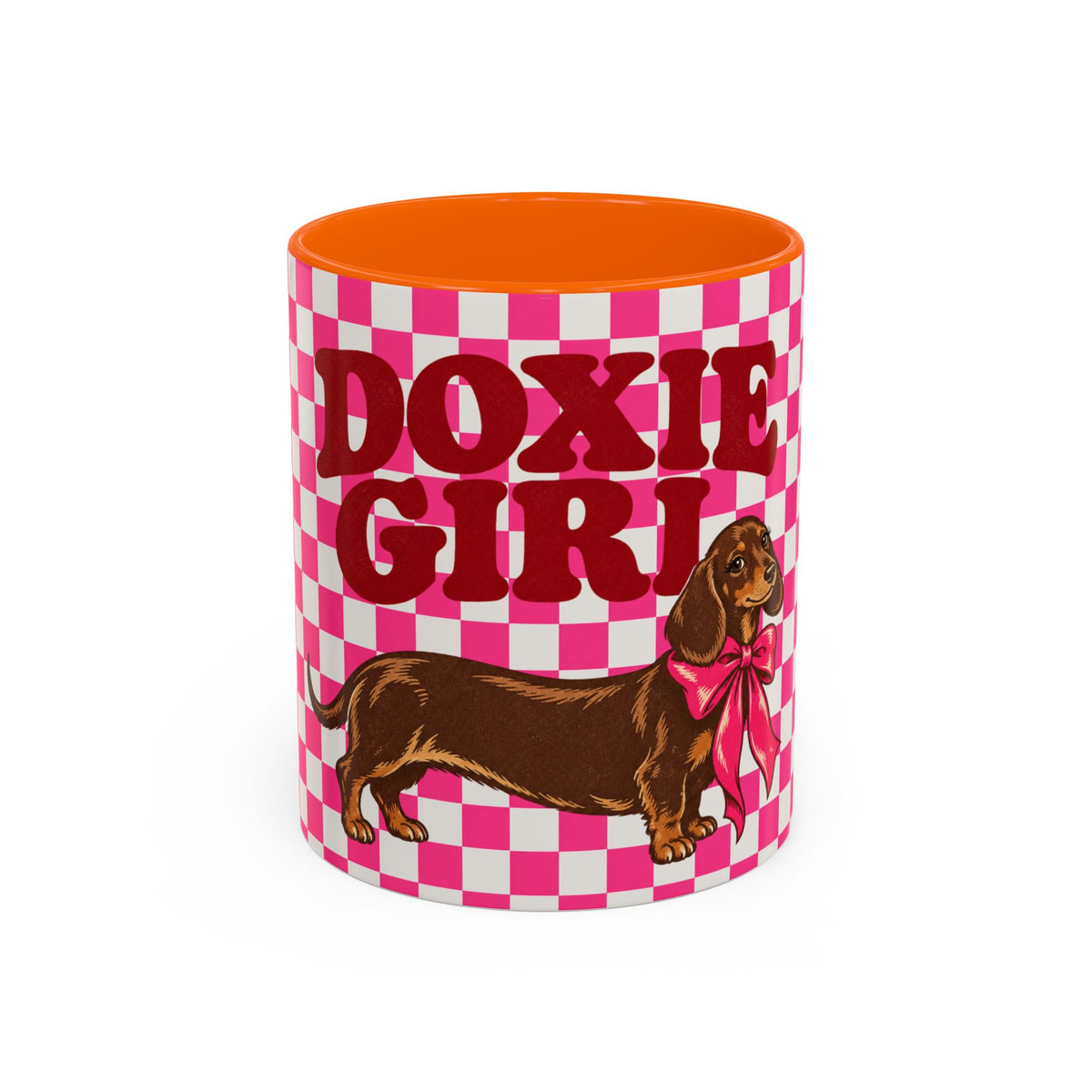 Doxie Girl Pink Checkerboard Mug  Pink Checkerboard Dachshund Accent Mug