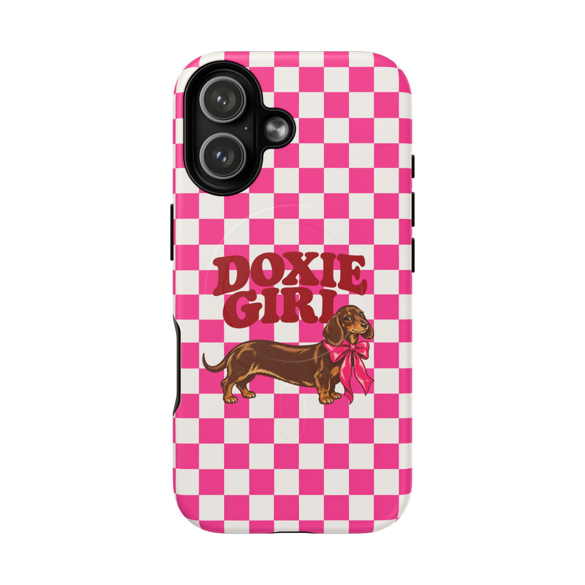 Doxie Girl Pink Checkered Phone Case