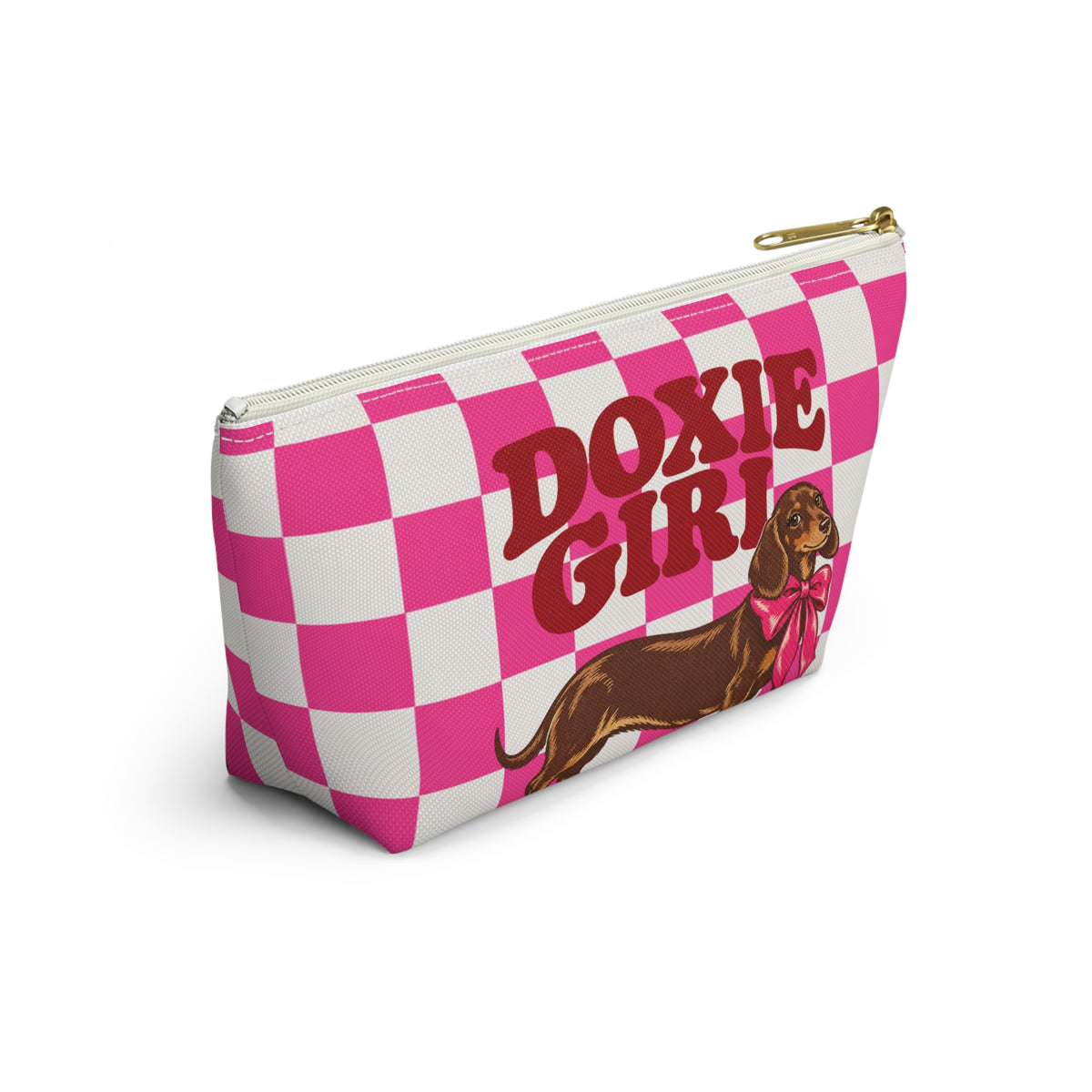 Doxie Girl Pink Checkerboard Makeup Bag