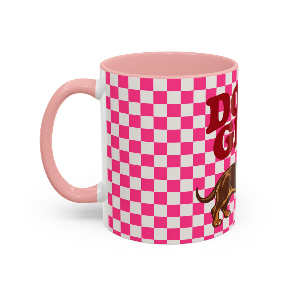 Doxie Girl Pink Checkerboard Mug  Pink Checkerboard Dachshund Accent Mug