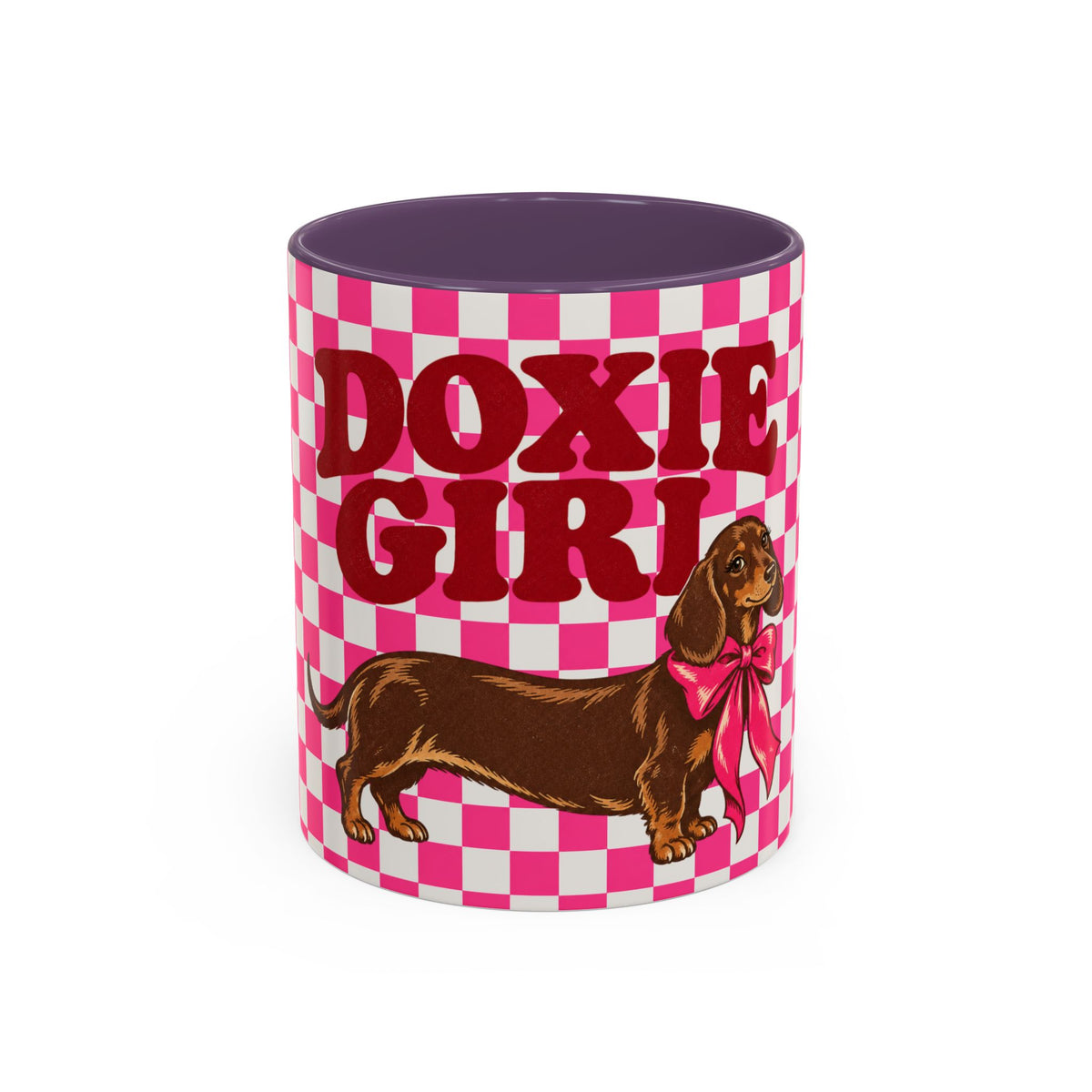 Doxie Girl Pink Checkerboard Mug  Pink Checkerboard Dachshund Accent Mug