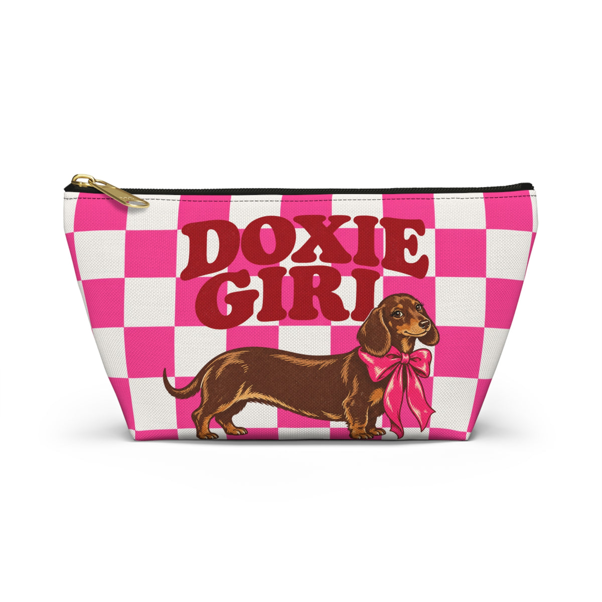 Doxie Girl Pink Checkerboard Makeup Bag