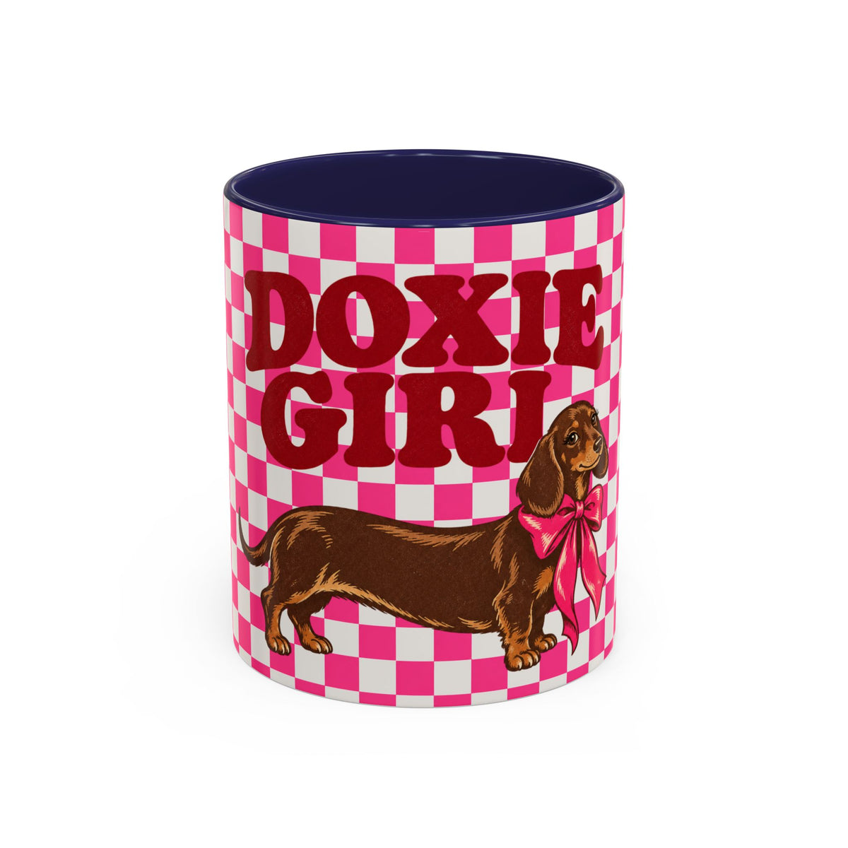 Doxie Girl Pink Checkerboard Mug  Pink Checkerboard Dachshund Accent Mug