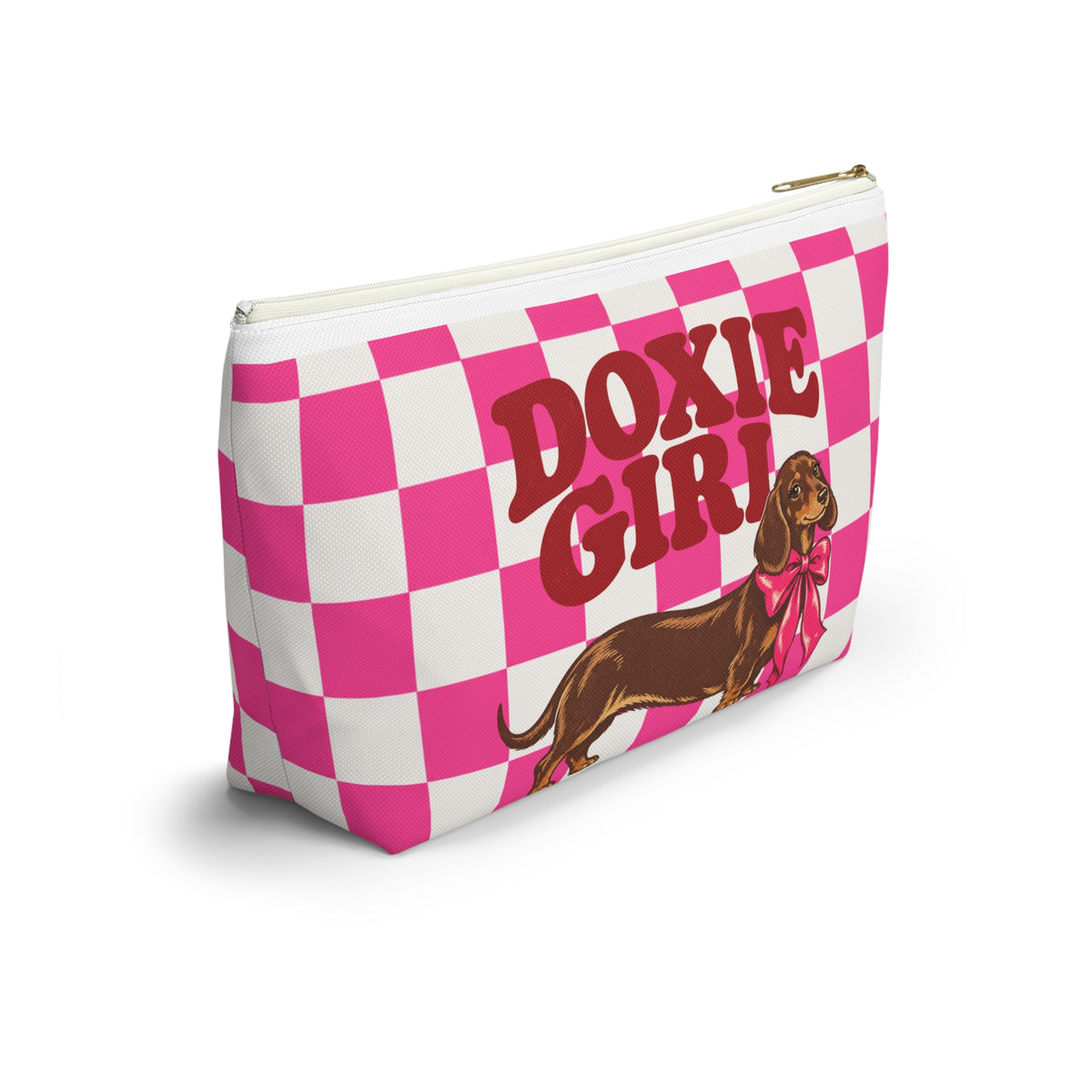 Doxie Girl Pink Checkerboard Makeup Bag