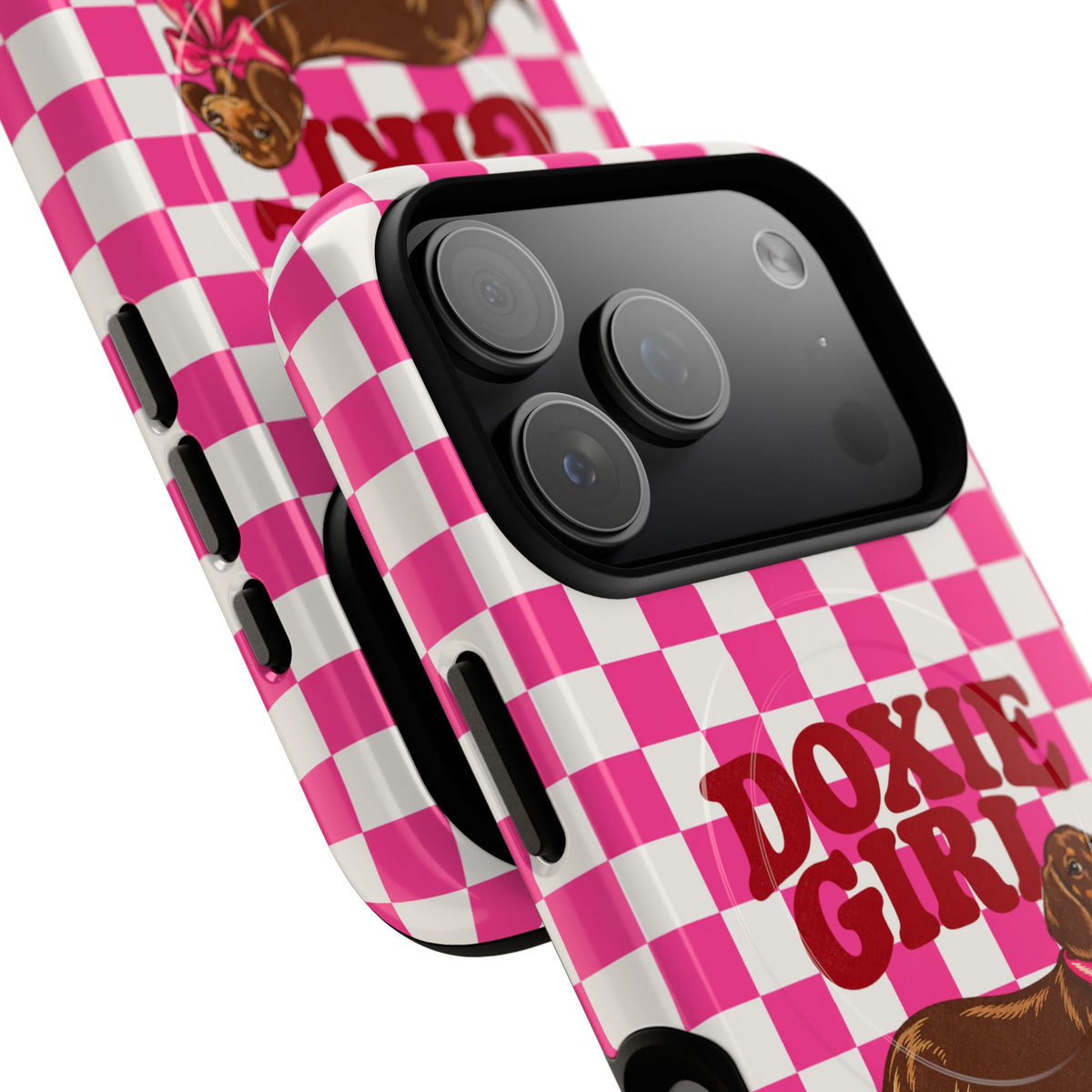 Doxie Girl Pink Checkered Phone Case