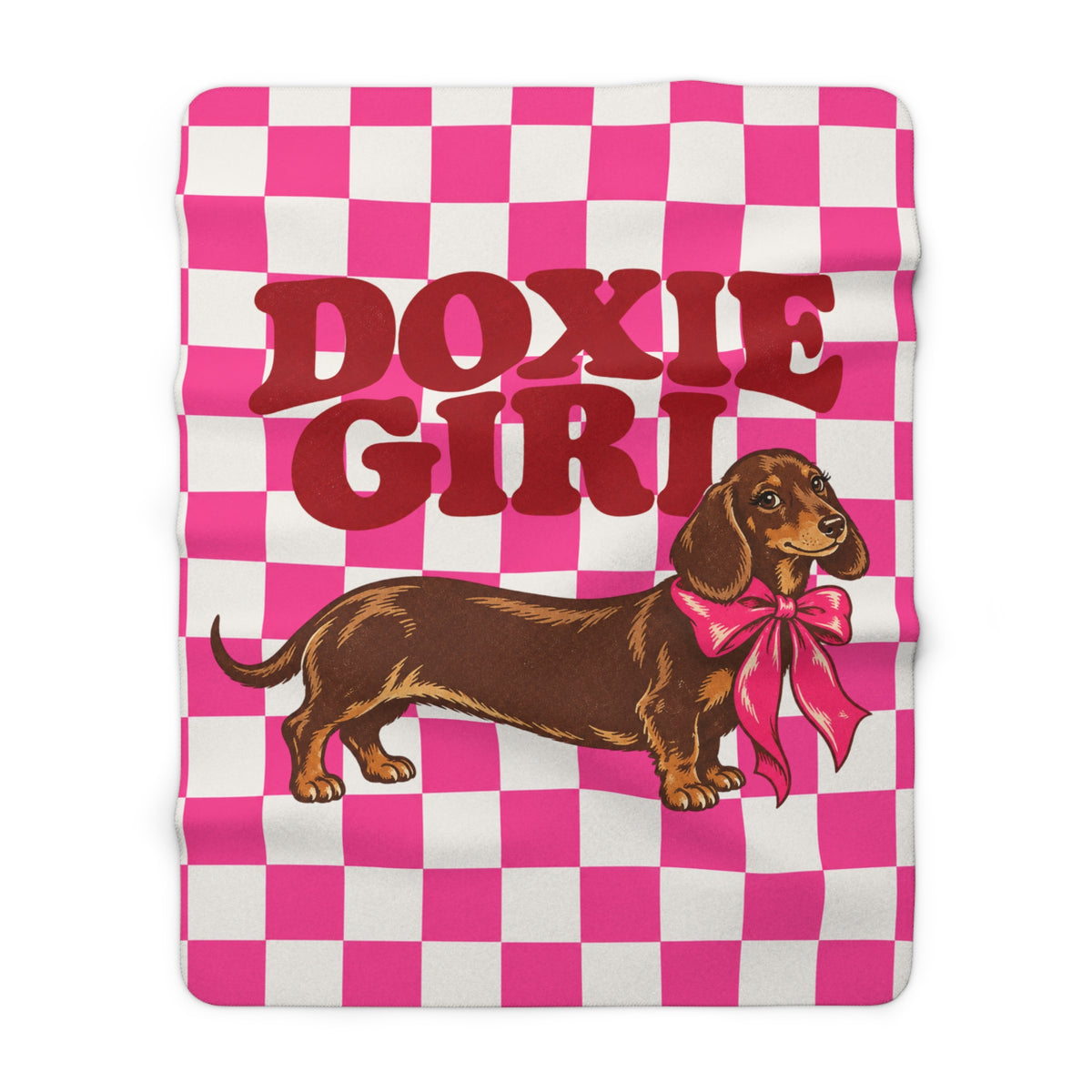Doxie Girl Pink Checkerboard Sherpa Blanket