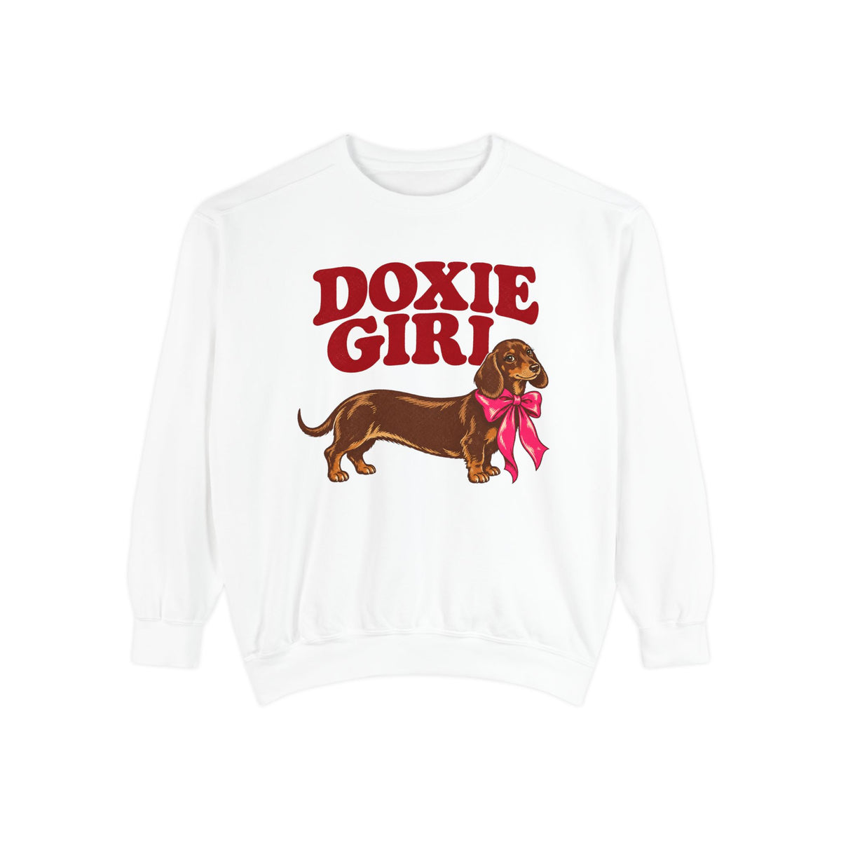 Doxie Girl Sweatshirt — Retro Dachshund Graphic Cozy Pullover