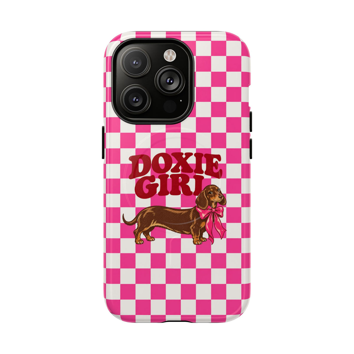 Doxie Girl Pink Checkered Phone Case